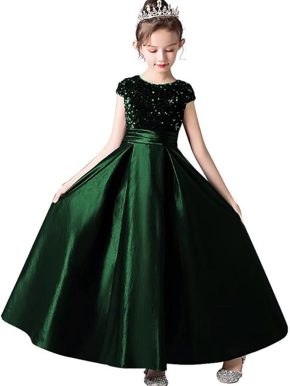 Elegant Emerald Green Sequin Tulle Girls' Dress *NWT*